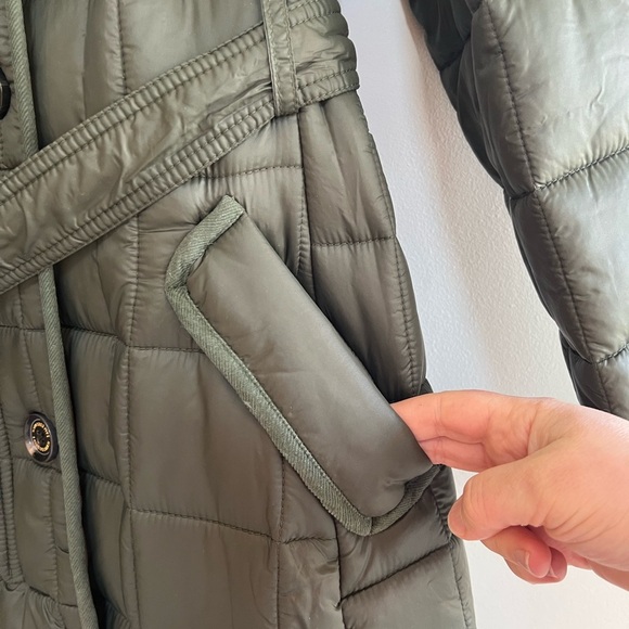 NWT Sam Edelman Women's Quilted Faux Fur Lined Trench Coat Olive Green, size L - Picture 6 of 13
